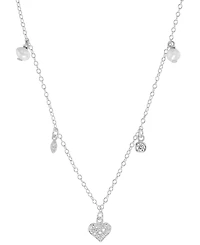 Freshwater Pearl (4mm) & Cubic Zirconia Heart & Bezel Dangle Collar Necklace in Sterling Silver, 16" + 2" extender (Also Available in 14k Gold over St