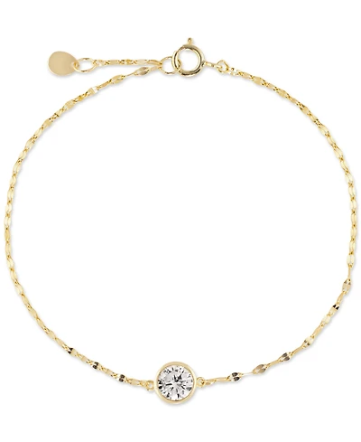 Cubic Zirconia Solitaire Bezel Mirror Link Chain Bracelet (1 ct. t.w.) Sterling Silver