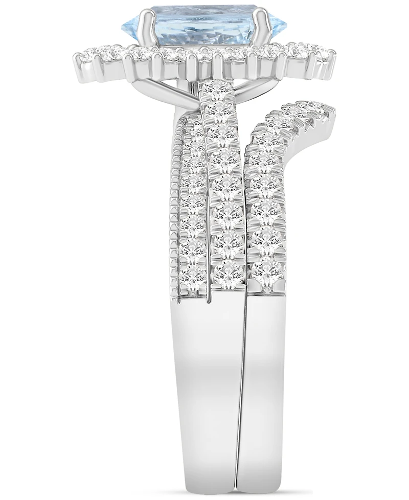 Aquamarine (1-1/2 ct. t.w.) & Diamond (7/8 Oval Halo Bridal Set 14k White Gold