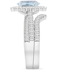 Aquamarine (1-1/2 ct. t.w.) & Diamond (7/8 Oval Halo Bridal Set 14k White Gold