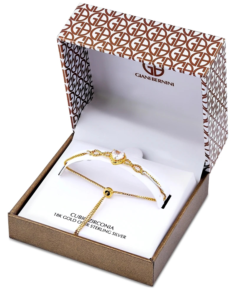 Giani Bernini Heart Cubic Zirconia Infinity Link Bolo Bracelet (1-7/8 ct. t.w.) 18k Gold Over Sterling Silver, Exclusively at Macy's