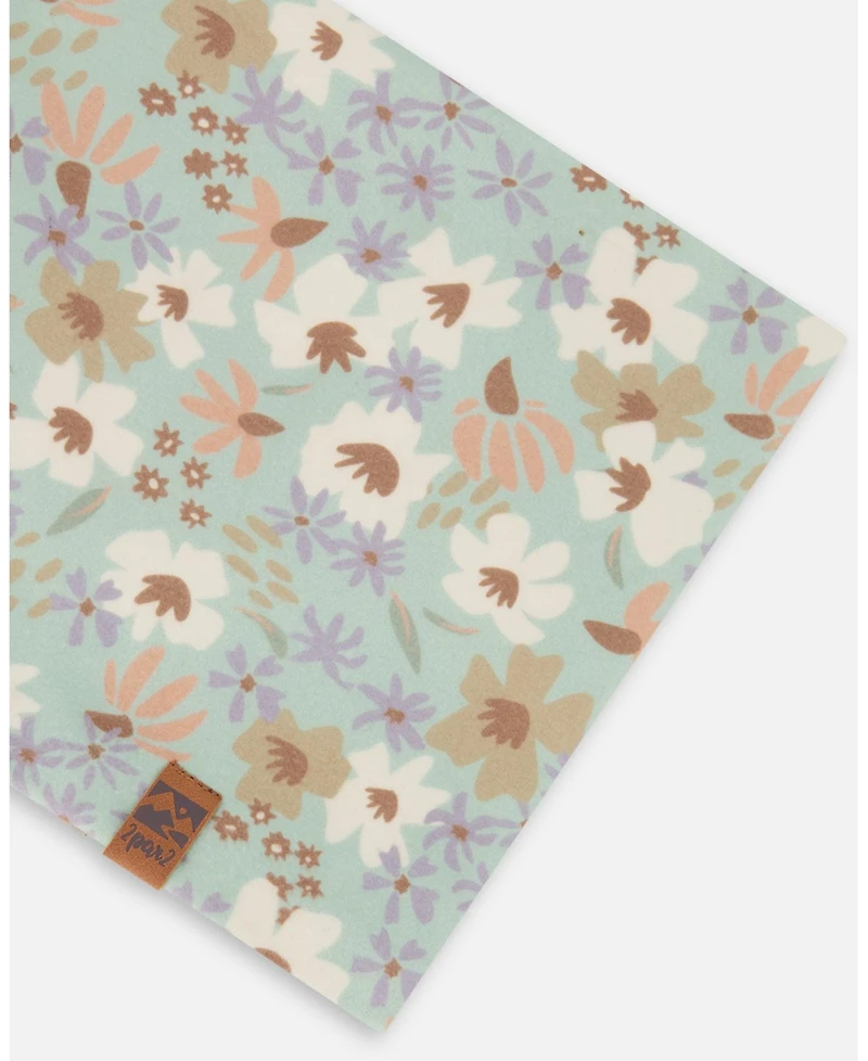 Deux par Deux Girl Printed Neck Tube Small White Flowers On Turquoise And Lilac - Toddler|Child