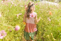 Deux par Deux Girl Tiered Color Block Peasant Dress Peach Pink And Green - Toddler|Child