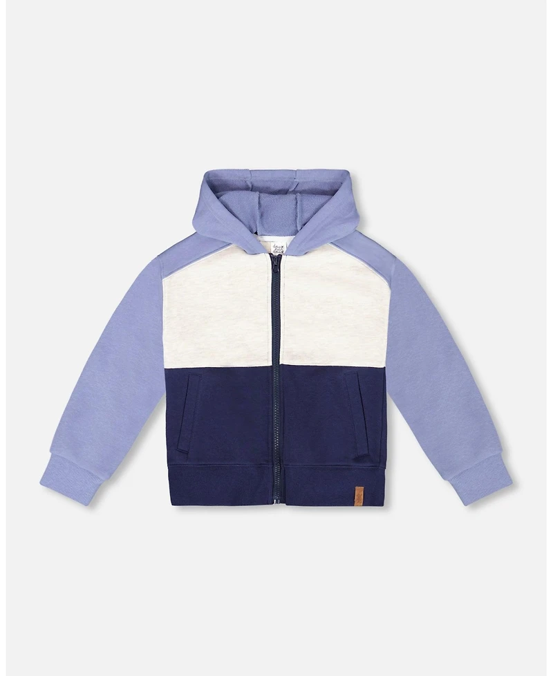 Deux par Deux Toddler Boys French Terry Color Block Full Zip Hoodie Sweatshirt Blue, Navy And Cream - Toddler|Child