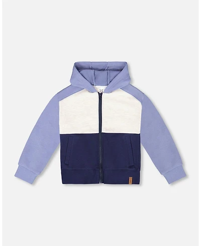Deux par Deux Toddler Boys French Terry Color Block Full Zip Hoodie Sweatshirt Blue, Navy And Cream - Toddler|Child
