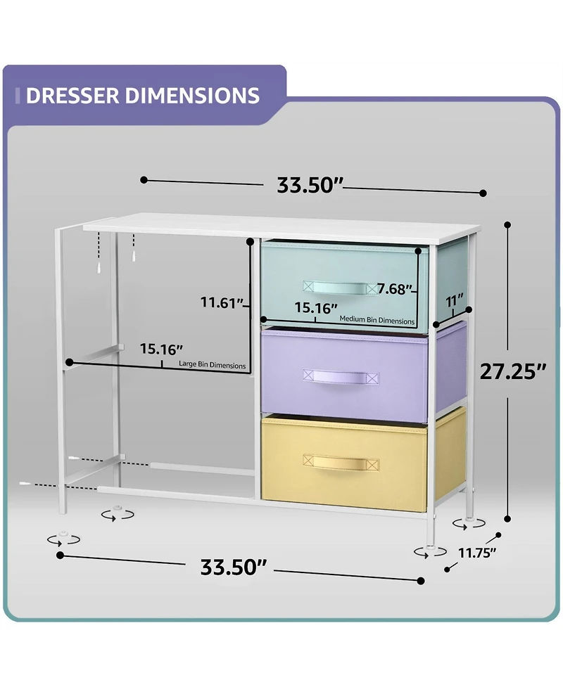 Sorbus Dresser with 5 Drawers - Storage Chest Organizer with Steel Frame, Wood Top, Handles, Fabric Bins