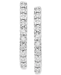 Diamond Sunray Textured Medium Hoop Earrings (1/2 ct. t.w.) in Sterling Silver. 1.3"