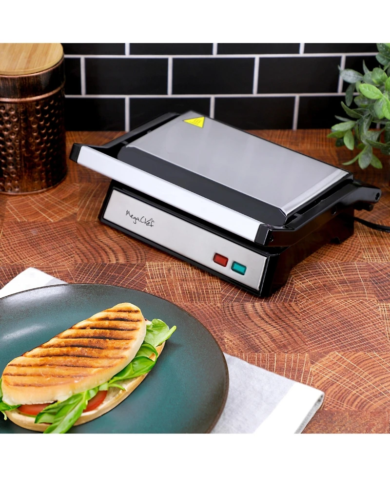 MegaChef Electric Dual Plate Non-Stick Panini Grill Press with Drip Tray