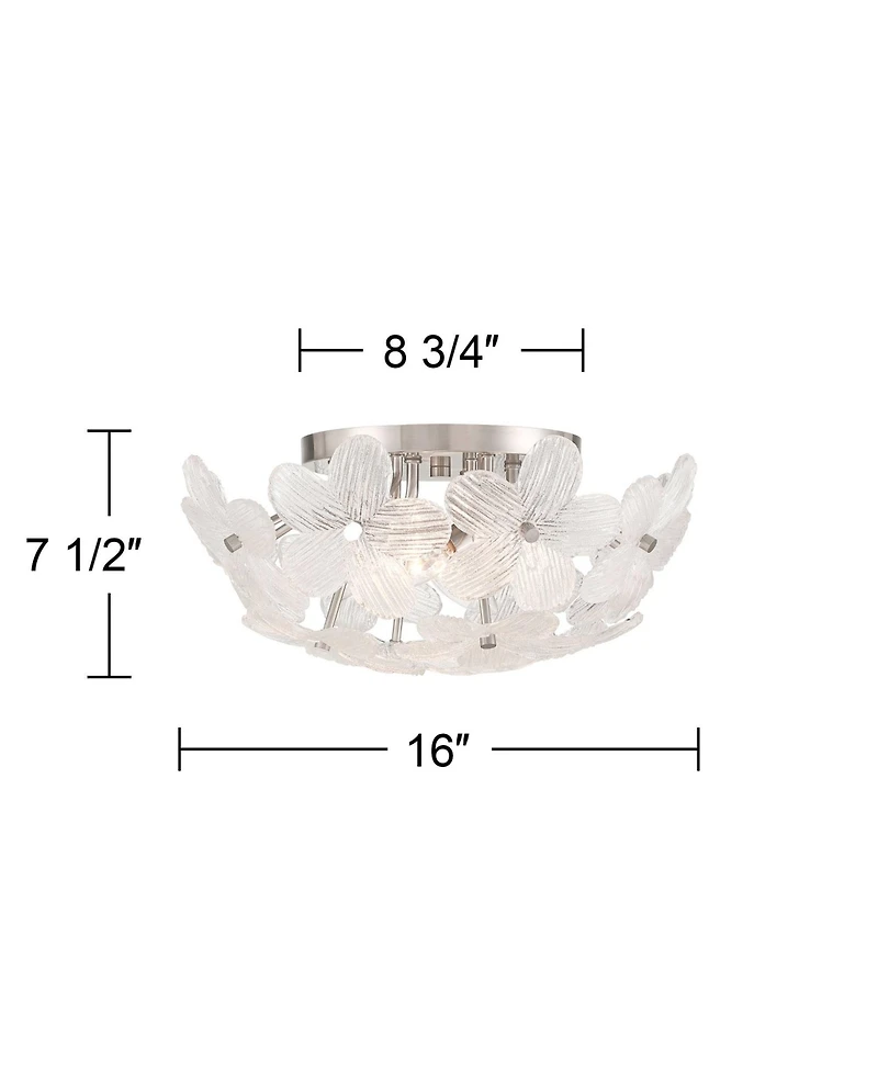 Possini Euro Design Filoli 16" Modern Semi Flush-Mount Ceiling Light Fixture Kitchen Foyer Flower Silver Brushed Nickel Finish