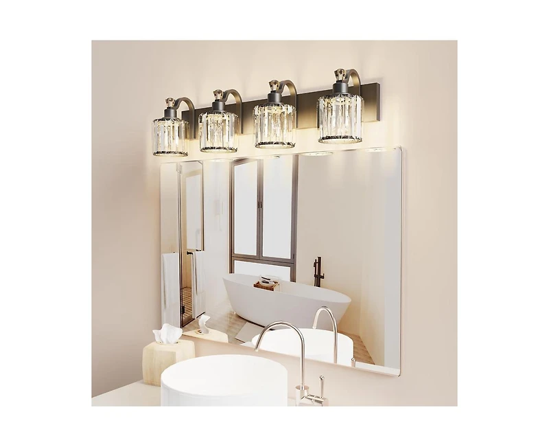 gaomon Modern Crystal Bathroom Vanity Lights Black Bathroom Light Fixtures Crystal Vanity Shower Lights Over Mirror, Mirror Glass Crystal Bathroom Van