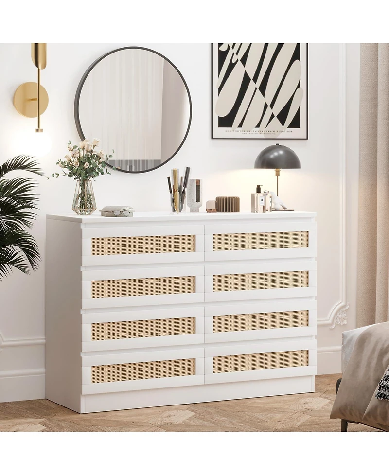 gaomon 8 Drawer Double Dresser for Bedroom, Rattan Chest of Dressers
