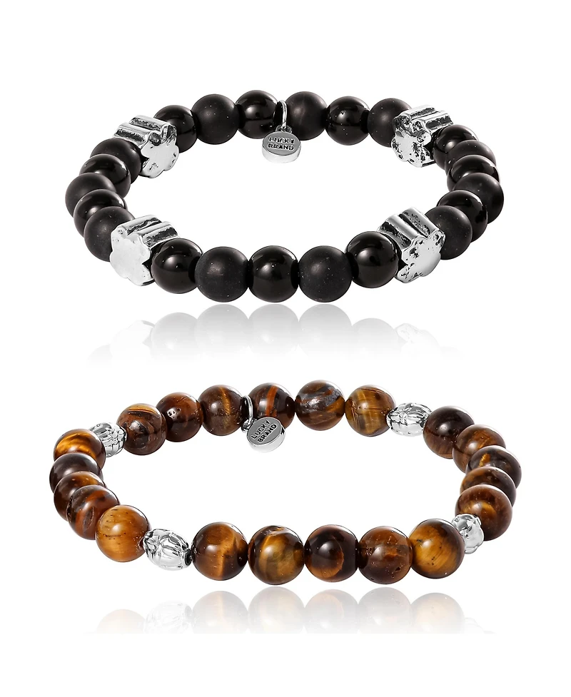 Lucky Brand Stretch Stone Bracelet Set – Black Onyx & Tiger s Eye