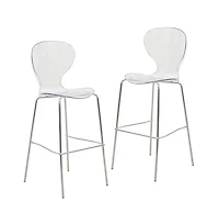 LeisureMod Oyster Acrylic Barstool with Steel Frame in Chrome Finish Set of 2 in Clear