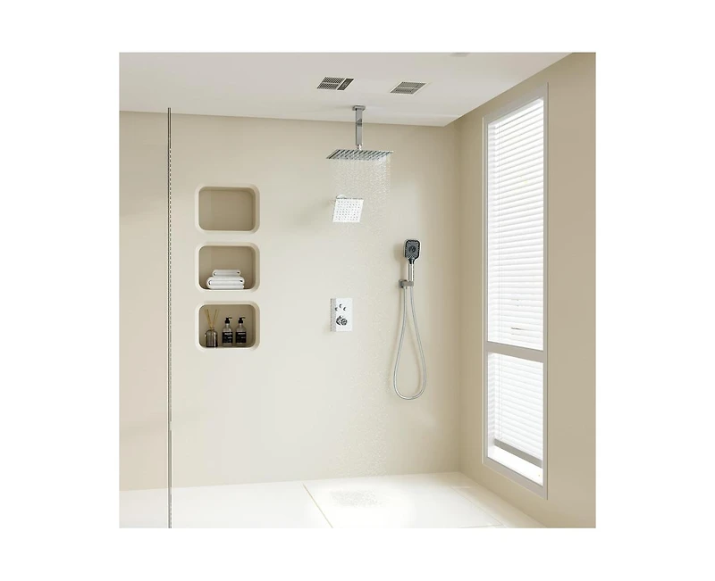 Casainc Rainfall Symphony 3-Function Dual Shower Head Thermostatic Shower System with 3 Sprays Handheld