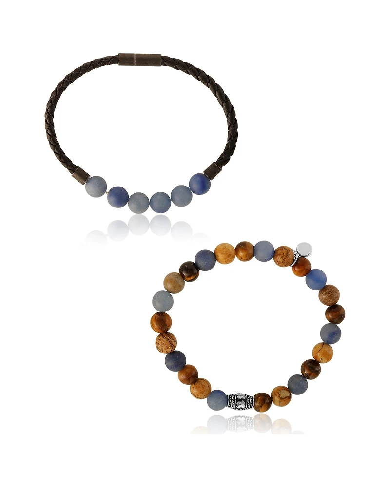 Lucky Brand Sodalite, Picture Jasper, Tiger's Eye Stretch Bead & Magnetic Cord Bracelet Set - 2 Piece