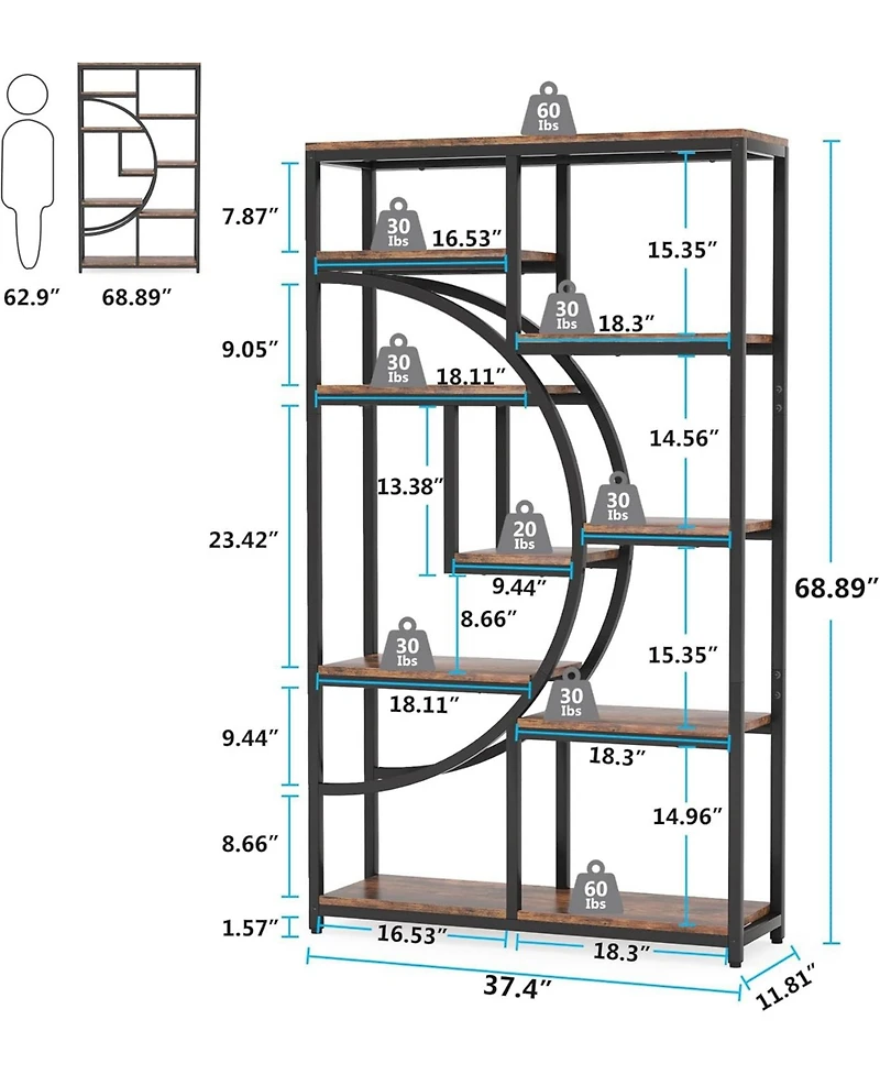 Tribesigns 5 Tier Etagere Bookcase, Freestanding Tall Bookshelf Display Shelf Storage Organizer with 9-Open
