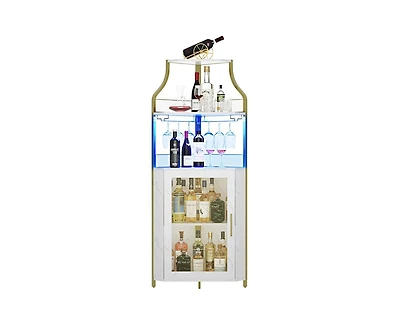 gaomon Corner Bar Cabinet with Led Lights, Industrial Liquor Cabinet with Adjustable Shelf, 5-Tier Industrial Wine Cabinet with Glass Holder