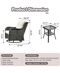 Xizzi Outdoor Swivel Rocker Chairs Set, 3 Piece Patio Bistro Set with 360 Degrees Rocking Chair and Side Table