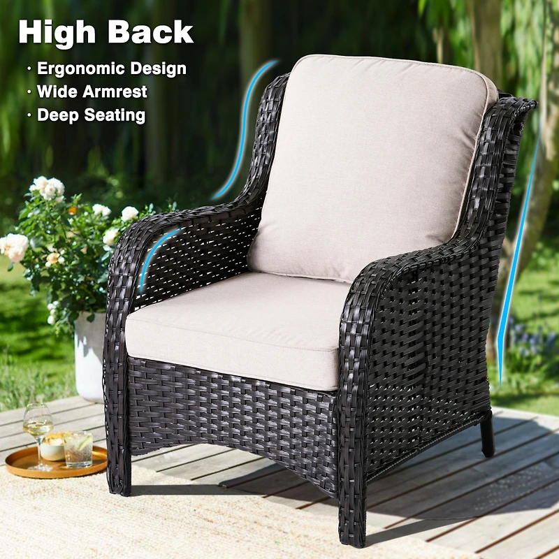 Xizzi Outdoor Furniture Patio Conversation Set 5 Pieces All Weather Wicker High Back Couch with Ottomans