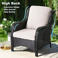Xizzi Outdoor Furniture Patio Conversation Set 5 Pieces All Weather Wicker High Back Couch with Ottomans