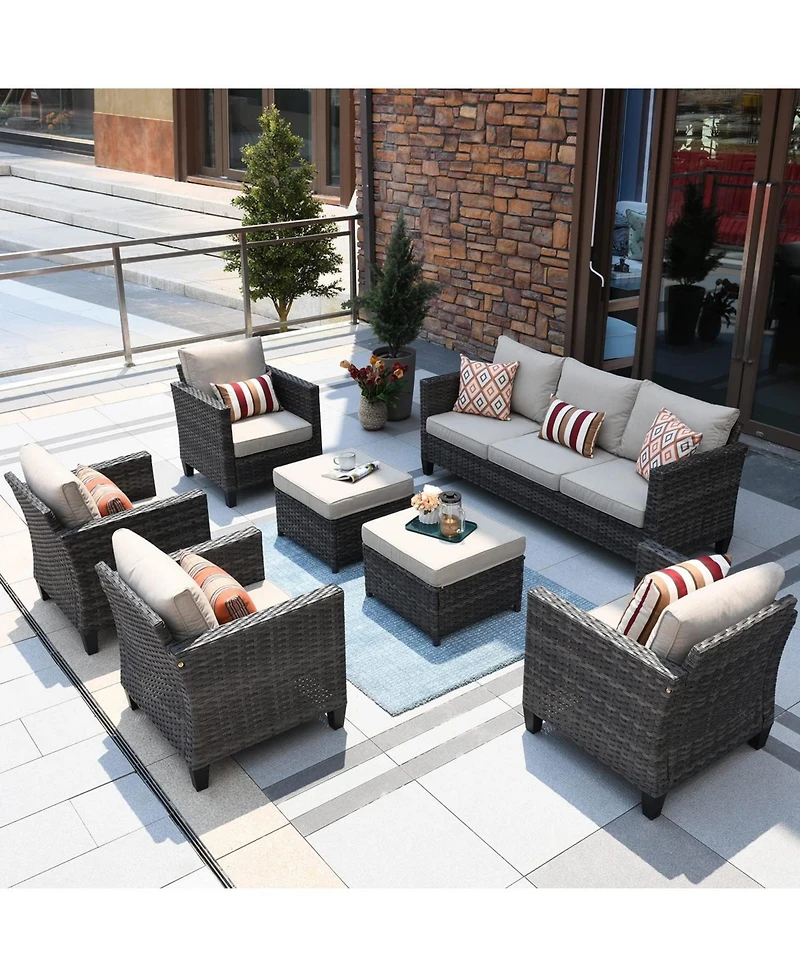 Xizzi Patio Furniture Set 7 Piece High Back Sofa Outdoor Conversation Sets All Weather Wicker Rattan Sectional Couch and Chairs Garden Backya