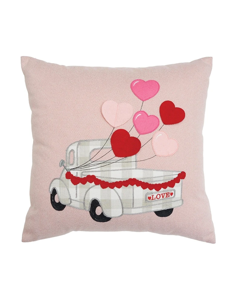 18" x 18" Valentine's Day Heart Balloons Love Truck Embroidered Accent Throw Pillow