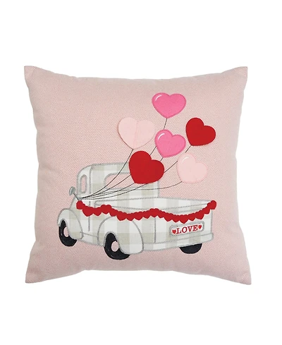 18" x 18" Valentine's Day Heart Balloons Love Truck Embroidered Accent Throw Pillow