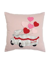 18" x 18" Valentine's Day Heart Balloons Love Truck Embroidered Accent Throw Pillow