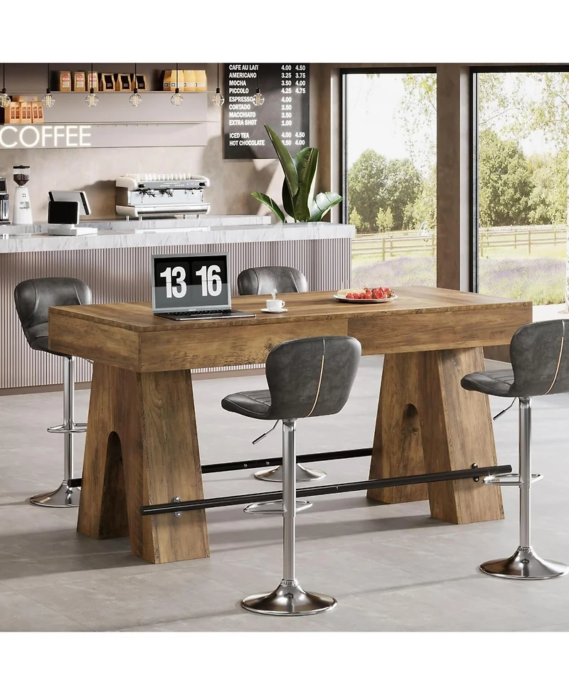 Tribesigns Bar Table, 63-Inch Bar Height Pub Table, Counter Height Table with Metal Footrest, Rectangular High Top Dining Counter Tables with Wood Ped