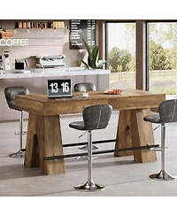Tribesigns Bar Table, 63-Inch Bar Height Pub Table, Counter Height Table with Metal Footrest, Rectangular High Top Dining Counter Tables with Wood Ped
