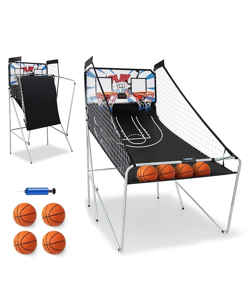 Kuyotq Foldable Dual Shot Basketball Arcade Game with Electronic Scoring System