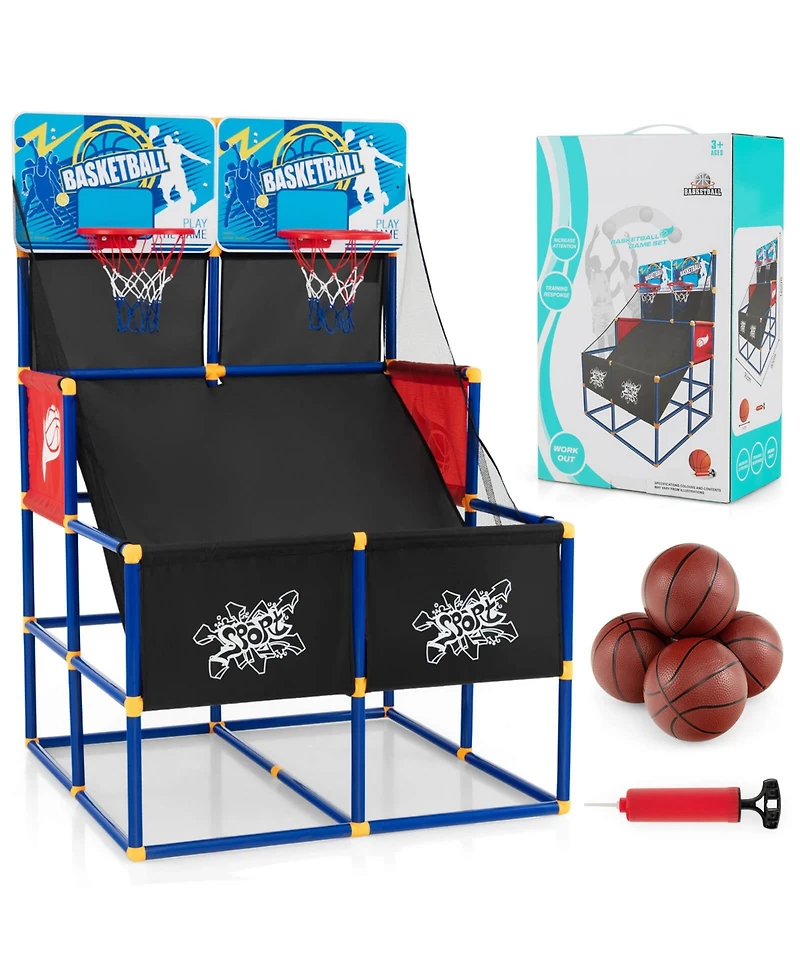 Kuyotq Kids Arcade Basketball Game Set with 4 Basketballs and Ball Pump
