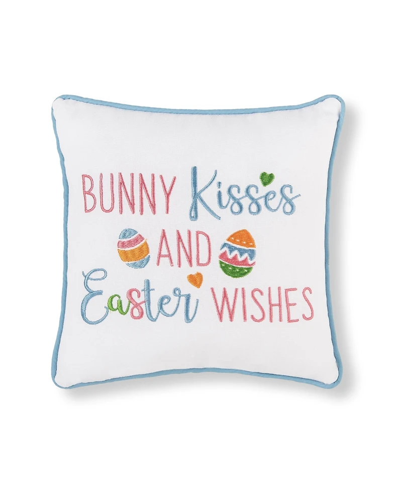 10" x 10" Easter "Bunny Kisses & Easter Wishes" Embroidered Small/Petite Spring Themed Accent Throw Pillow