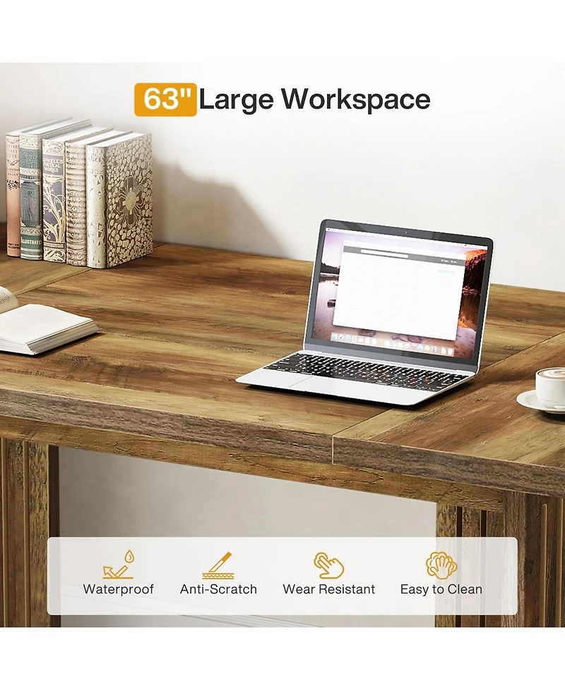 Tribesigns 63-Inch Executive Desk, Large Computer Desk with Sturdy Wood Legs & Thickened Tabletop, Mid-Century Modern Study Writing Table