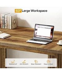 Tribesigns 63-Inch Executive Desk, Large Computer Desk with Sturdy Wood Legs & Thickened Tabletop, Mid-Century Modern Study Writing Table