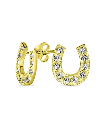 Bling Jewelry Lucky Equestrian Cz Stud Earrings Horseshoe Sterling Silver