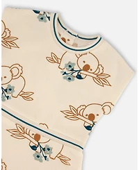 Deux par Deux Baby Girls Printed French Terry Dress Off-White And Koala
