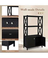 Bathroom Storage Cabinet with Open Shelves & Double Doors Modern Organizer