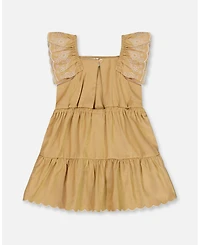 Deux par Baby Girls Chambray Dress With Embroidery Golden Beige