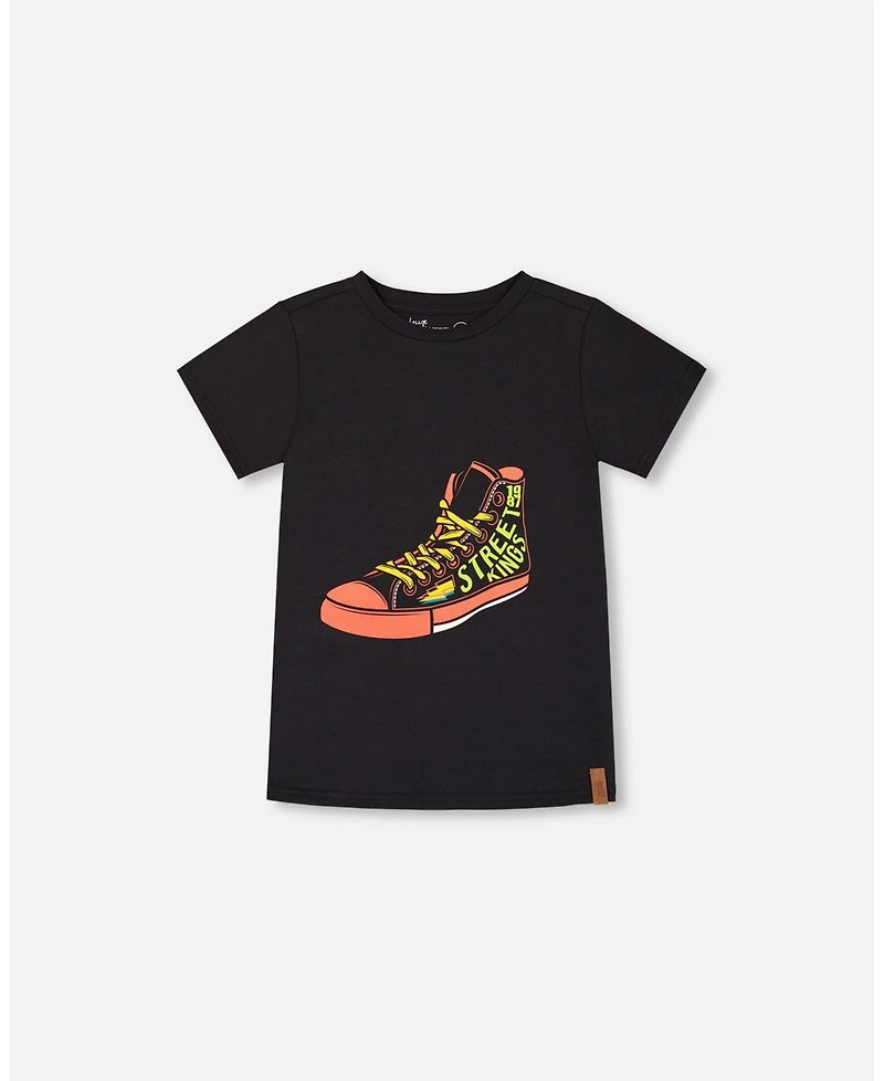 Deux par Deux Toddler Boys Cotton Graphic Tee Black And Red Shoe - Toddler|Child
