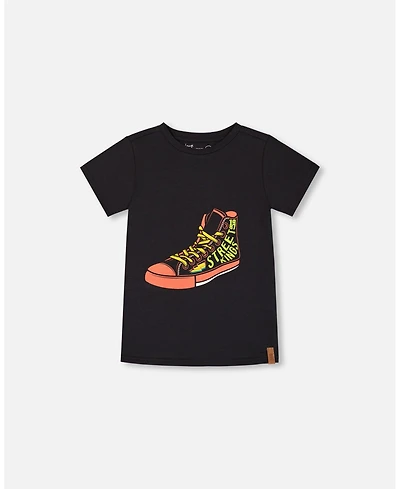 Deux par Deux Toddler Boys Cotton Graphic Tee Black And Red Shoe - Toddler|Child