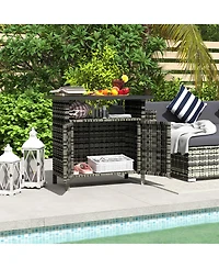 Outsunny Wicker Storage Cabinet, Outdoor Buffet Cabinet, Dark