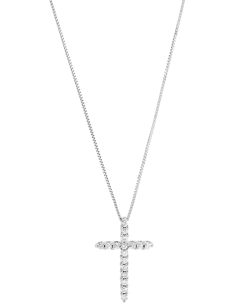 Macy's Diamond Cross Pendant 18" Necklace (1/4 ct. t.w.) in 10k White Gold