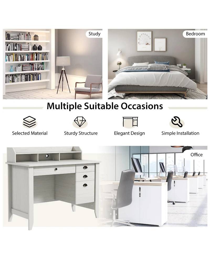 Gouun Vintage Computer Desk with Storage Shelves and 4 Drawer