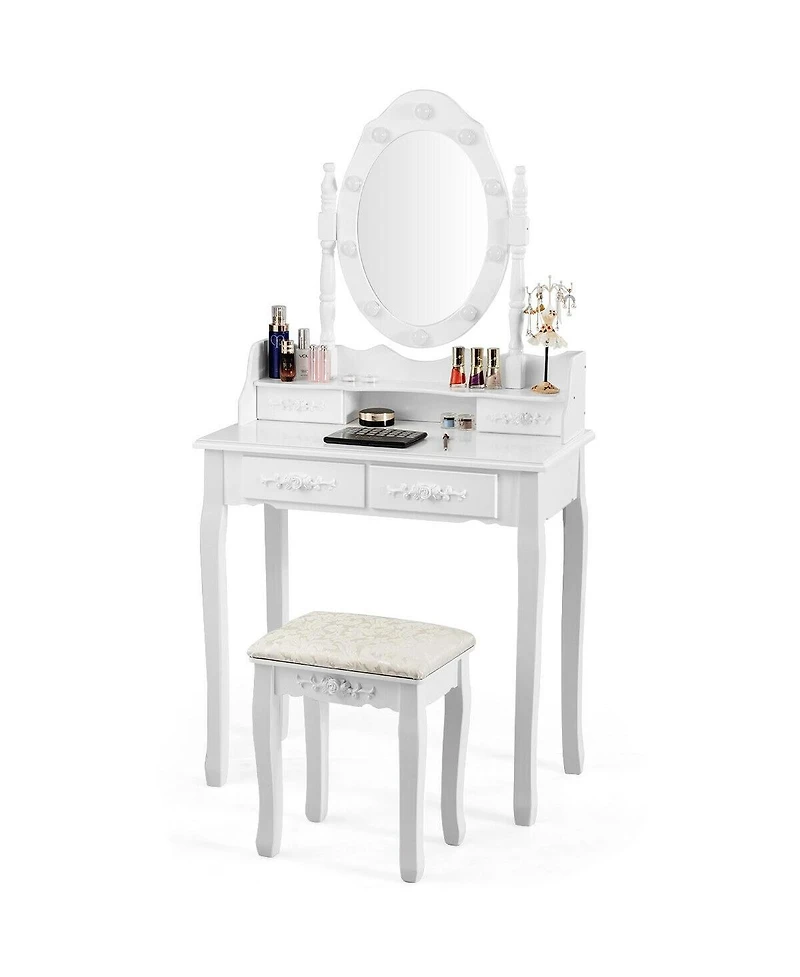 Gouun Makeup Vanity Dressing Table Set with Dimmable Bulbs Cushioned Stool