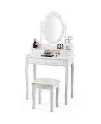 Gouun Makeup Vanity Dressing Table Set with Dimmable Bulbs Cushioned Stool