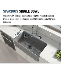 Casainc 33inch L x 18inch W Single Bowl Fireclay Farmhouse Kitchen Sink with Grid