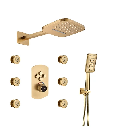 4 Function Luxury Shower System with Body Jets and Handheld alancing Valve Rainfall Head, Matte Black