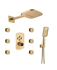 4 Function Luxury Shower System with Body Jets and Handheld alancing Valve Rainfall Head, Matte Black