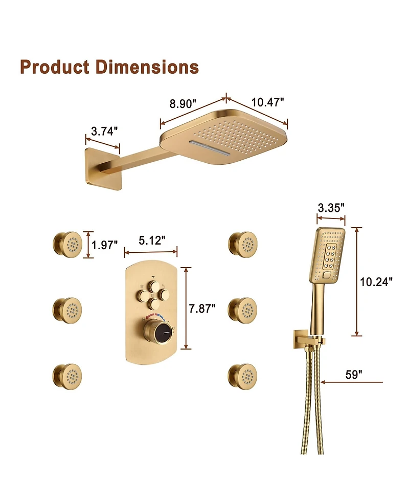 4 Function Luxury Shower System with Body Jets and Handheld alancing Valve Rainfall Head, Matte Black